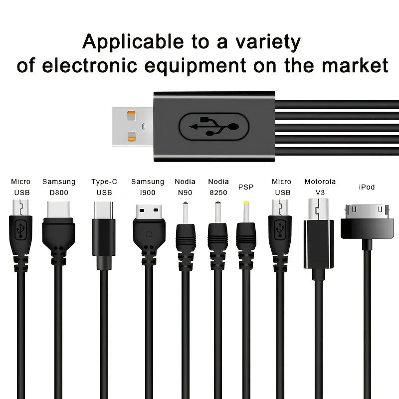 10-in-1 Multi-Head USB Charging Cable - Universal Multi-Port Phone Charger Cord for Samsung, Nokia & More
