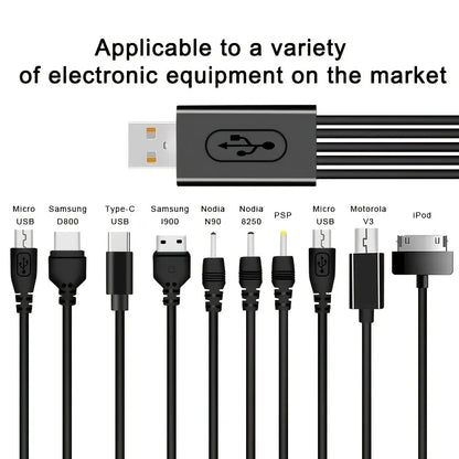 10-in-1 Multi-Head USB Charging Cable - Universal Multi-Port Phone Charger Cord for Samsung, Nokia & More
