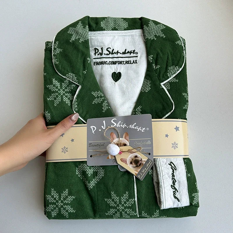 Women's Winter Cartoon Pajama Set - Warm Cotton Wool Sleepwear Long Sleeve Homewear