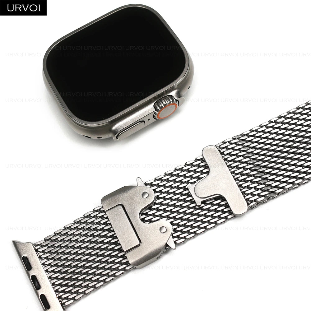 URVOI Stainless Steel Mesh Band for Apple Watch Ultra 2/1, Series 10/9 – 316L Secure Parachute Buckle, 46/49mm