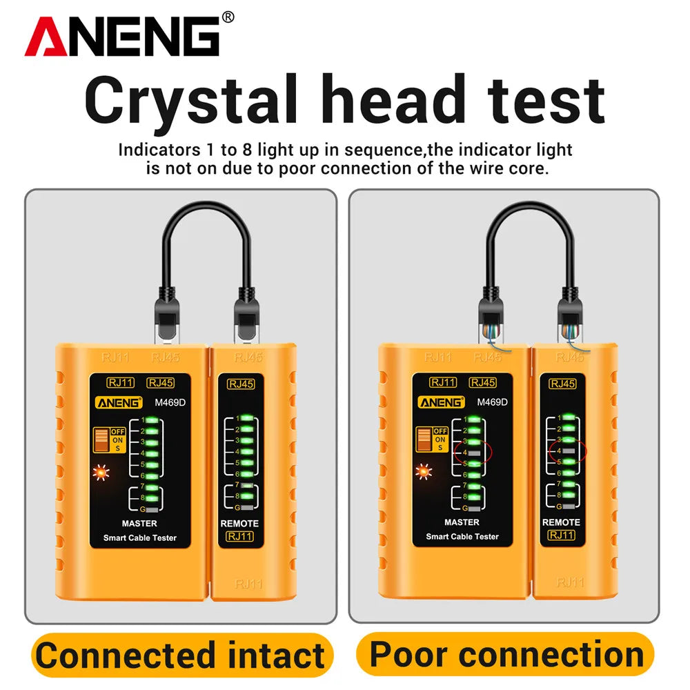Professional Network Cable Tester M469D — RJ45/RJ11/RJ12 CAT5 UTP LAN Analyzer for Networking & Repair Tools