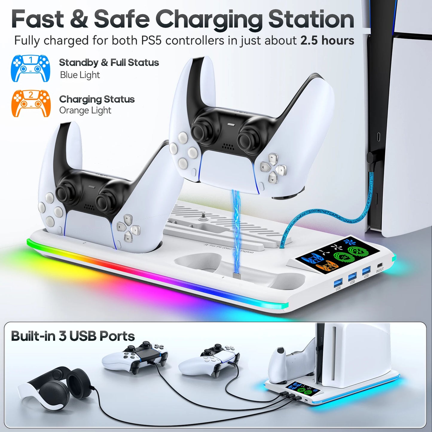 PS5 Game Stand with Cooler Fan — RGB Support Base & Holder for Sony PS5, Slim & Pro | Gaming Accessories