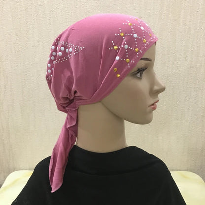 H089 Women’s Turban Hijab – Fashion Gold Sequin Islamic Headscarf, Pull-On Amira Headwrap