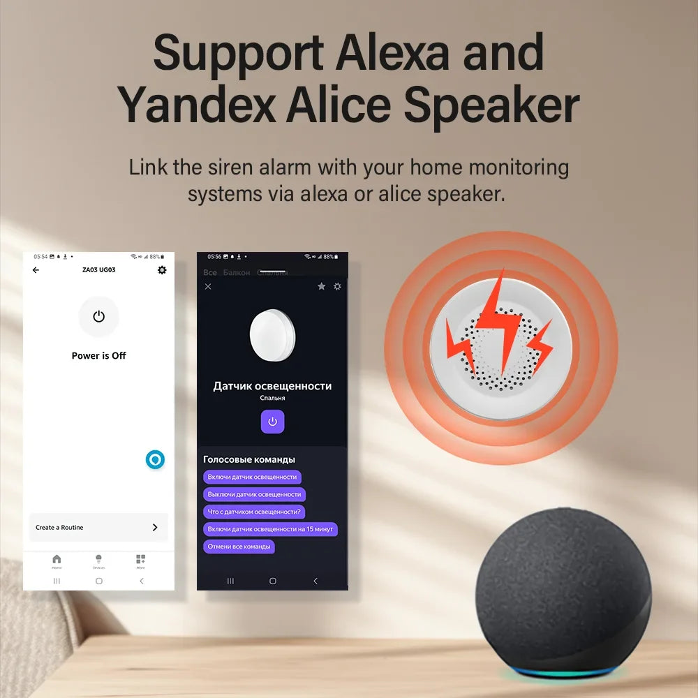 Tuya Zigbee Siren Alarm – 100db Smart Home Security Speaker, Works with Alexa & Yandex Alice, Requires Tuya Zigbee Hub