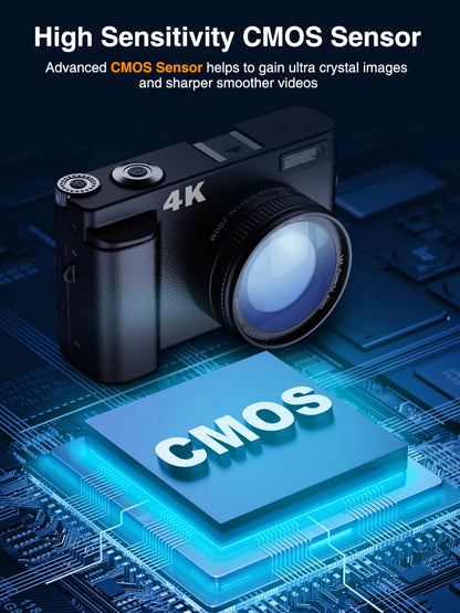 4K Digital Camera – 48MP Photography & Video, Autofocus, Anti-Shake, 3'' 180° Flip Screen with Flash, Compact Vlogging Camera