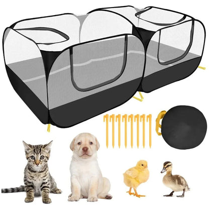 Portable Small Animal Playpen - Foldable Pet Cage with Transparent Mesh for Cats & Chickens