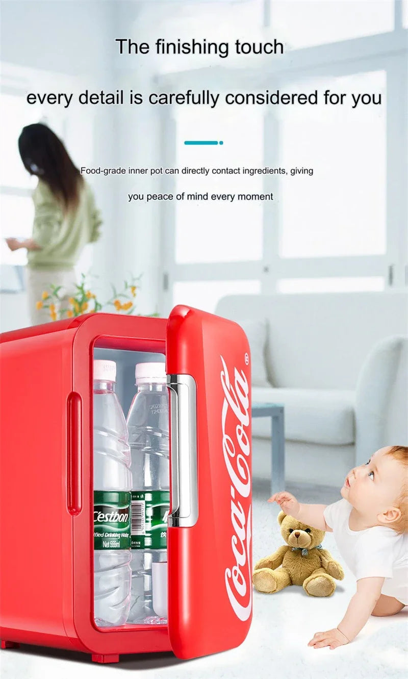 6L Mini Coca-Cola Refrigerator – Multifunctional Cosmetic Cooler & Warmer for Home, Car, Dorm, Portable 12V/220V Fridge