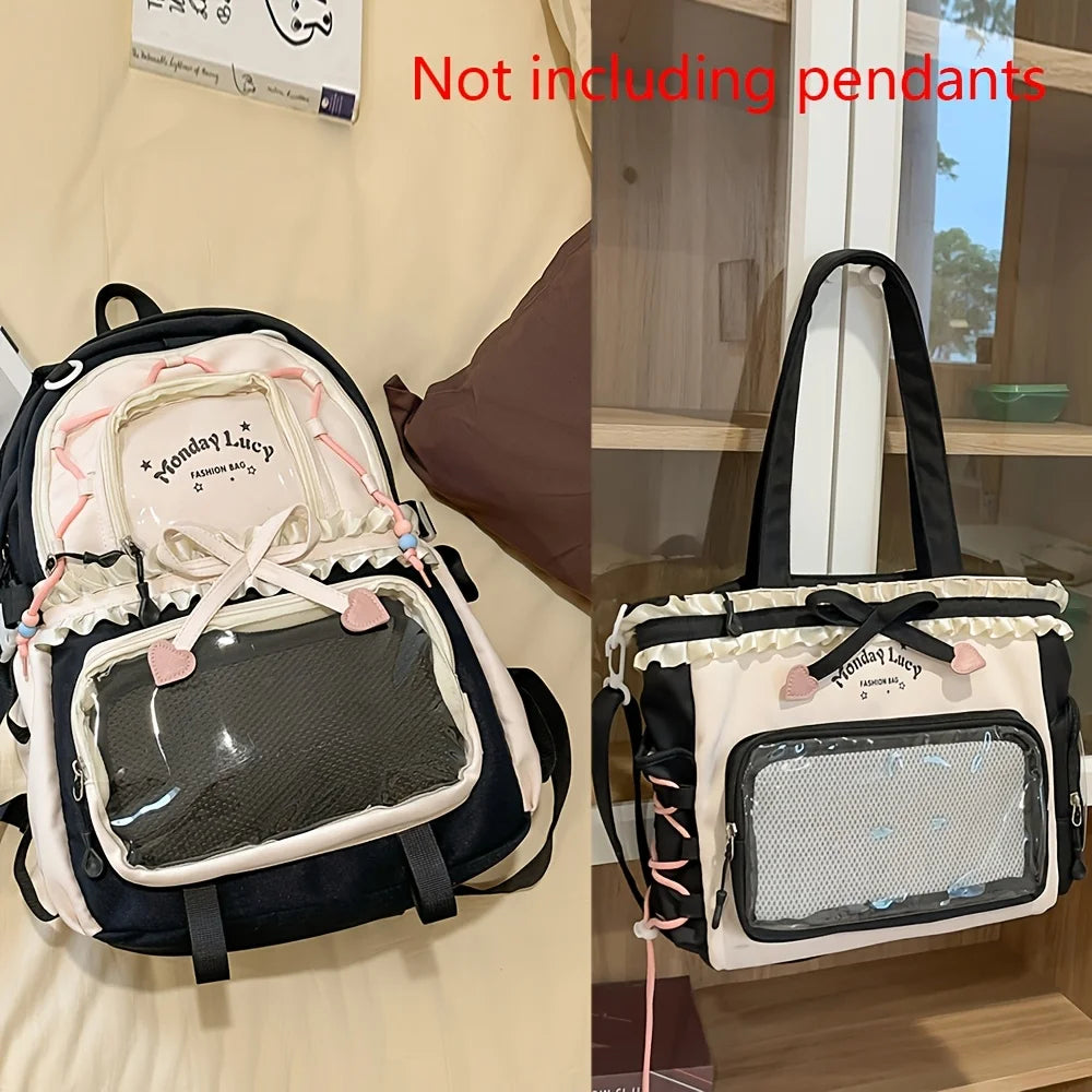Women’s 2-Piece Backpack Set – Cute Lace Lightweight School Bag, Fashion Back-to-School Bookbag for Girls