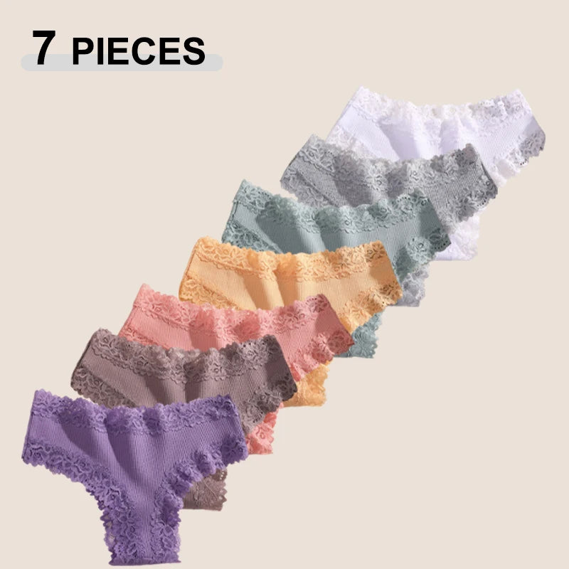7PCS Women’s Lace Panties Set - Seamless Brazilian Low Rise G-String Cotton Lingerie Soft Underwear S-XL