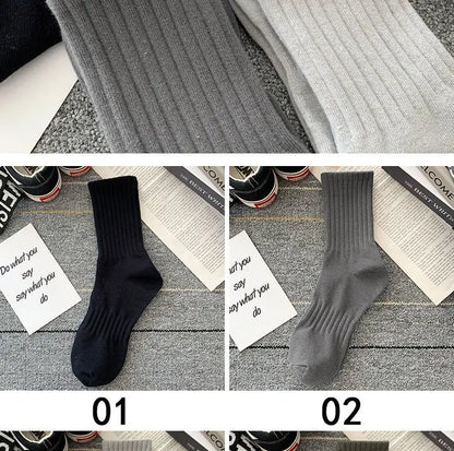5 Pairs Cool Men's Socks Set – Black & White, Warm Autumn/Winter Sport Short Socks, Solid Color for Men