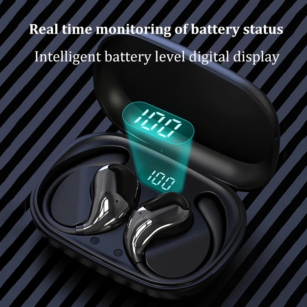 Bluetooth 5.4 Ear Hook Headphones – TWS Wireless HiFi Stereo Waterproof Earbuds with LED Display, Touch Control & Long Battery Life