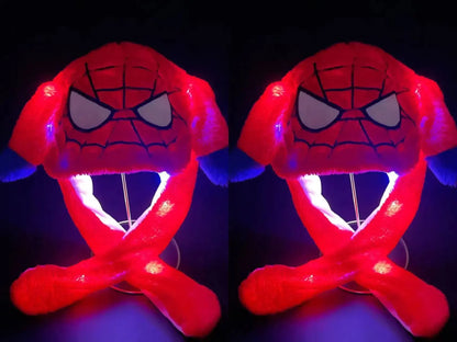 2024 Anime Cosplay Spider-Man Plush Hat – Cute Glowing Bear & Bunny Ears, Moving Jumping Preppy Toy Cap Gift