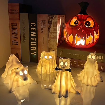 Dog Resin Statue - Halloween Decor Cute Spooky White Resin Figurine for Garden Witch Theme Party - No Candles, Halloween Props
