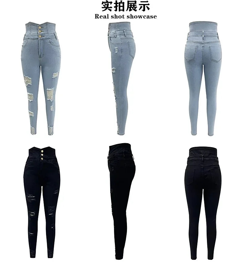 Women’s High Waist Pencil Jeans - Bodycon Slim Fit Denim Trousers with Y2K Casual Style