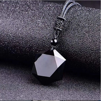 Obsidian Hexagram Pendant Necklace – Black Protection Amulet Jewelry for Men & Women