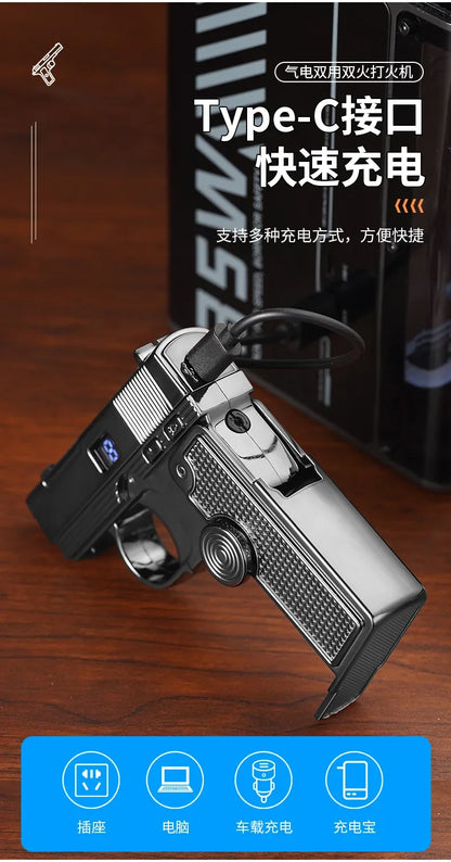 2025 Windproof Dual-Use Laser Lighter – Electric & Gas Multifunctional Metal Lighter for Men