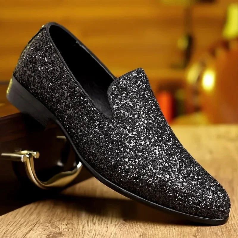 Men’s Luxury Sequin Loafers - Gold & Silver Formal Slip-On Wedding and Party Shoes