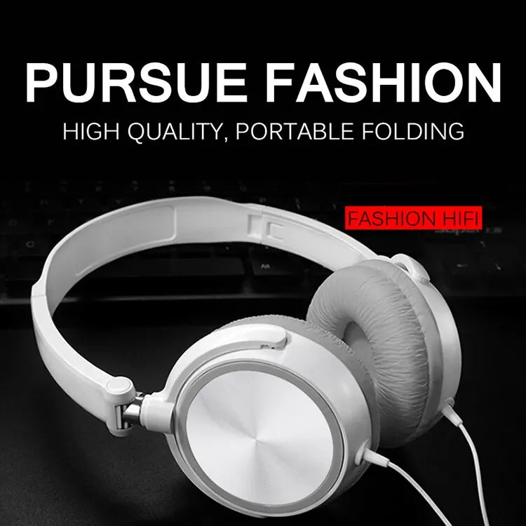 Wired 3.5mm Bass Stereo Headphones – Foldable with Microphone, Adjustable for PC, MP3 & Mobile Devices