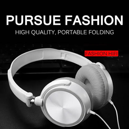 Wired 3.5mm Bass Stereo Headphones – Foldable with Microphone, Adjustable for PC, MP3 & Mobile Devices