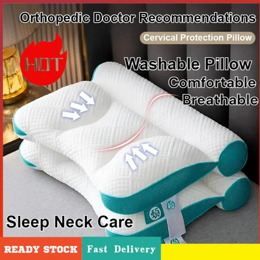 Anti-Traction Sleep Neck Care Pillow – Zoning Design, Washable Adult Pillow Core, Knitted Low Pillow for Home & Hotel