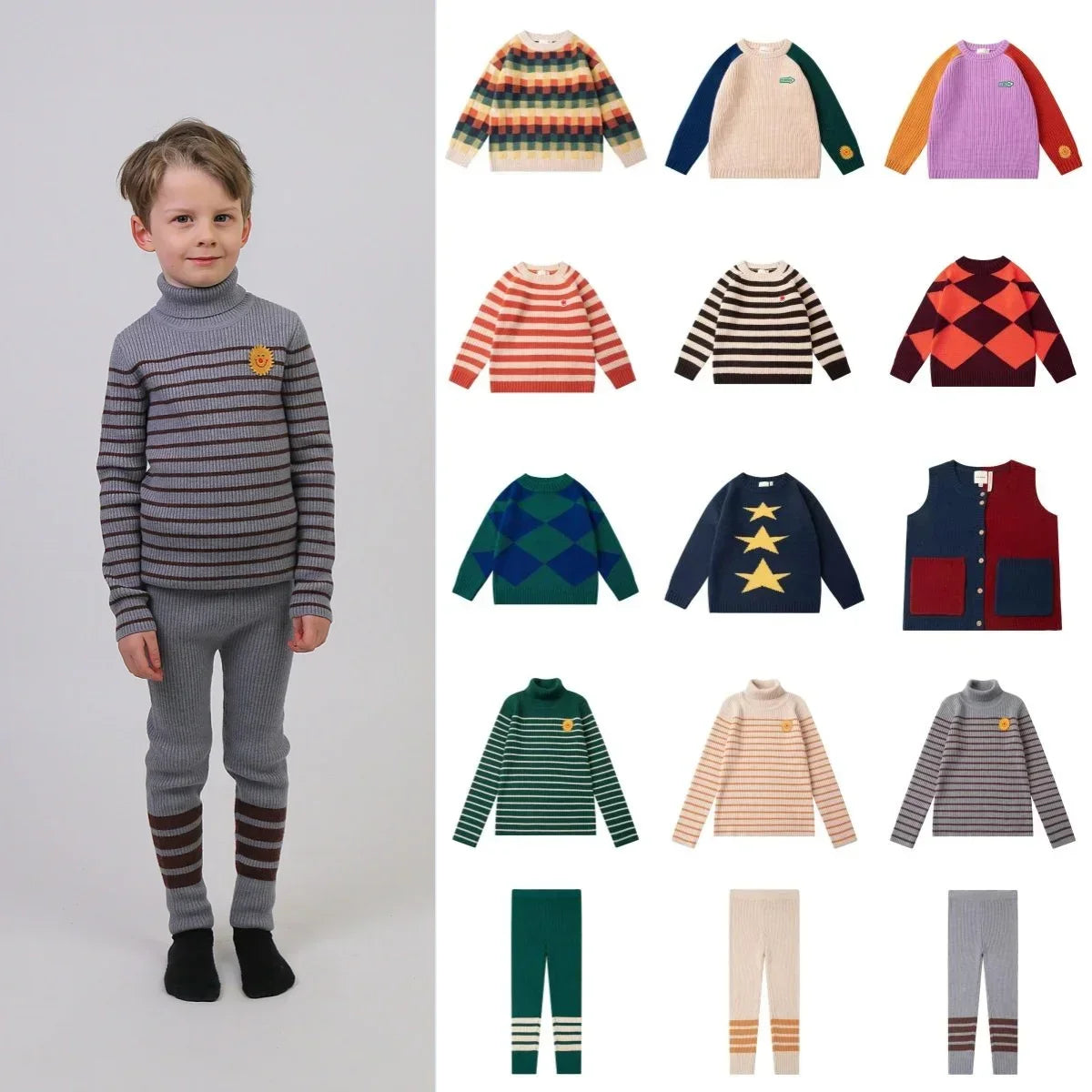 Kids Knit Sweater & Leggings Set - Warm Winter Baby Boy Girl Tops and Clothing Outfit Ages 2-10 Years