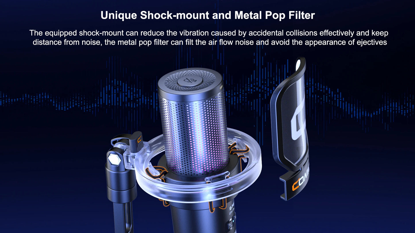 COMICA Uni Pro Wireless USB Gaming Microphone – Noise-Canceling Condenser Mic with RGB Lights for PC, Laptop & Smartphone