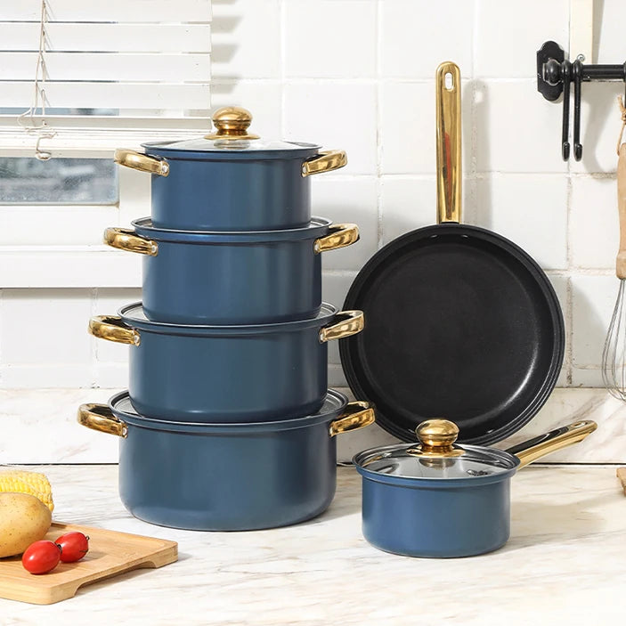 6-Piece Non-Stick Cookware Set - Stainless Steel Frying Pans Pots and Casserole Kitchen Set