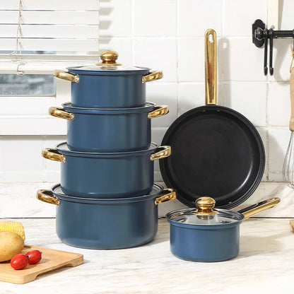 6-Piece Non-Stick Cookware Set - Stainless Steel Frying Pans Pots and Casserole Kitchen Set