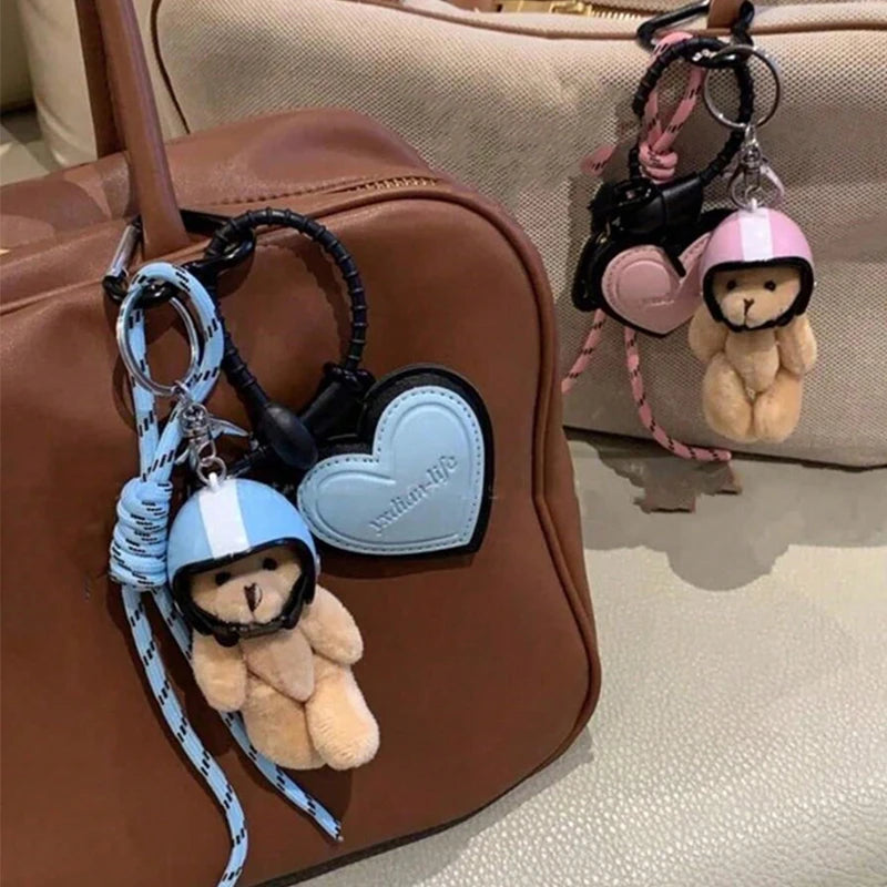 2024 Cute Electric Car Bear Plush Key Pendant – Trendy Dachshund Bag Charm for Girls’ School Bags