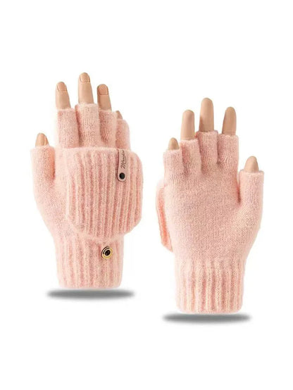 Girls’ Woolen Fingerless Gloves - Warm Cute Exposed-Finger Winter Gloves for Students