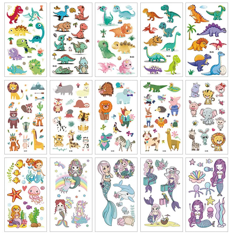 10 Sheets of Cute Cartoon Unicorn Temporary Tattoo Stickers for Kids - Perfect for Baby Showers and Mermaid-themed Parties!