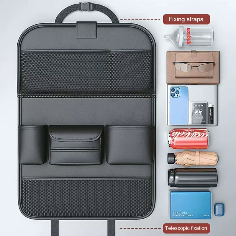 SEAMETAL Car Backseat Storage Bag – Multi-Pocket Seat Back Organizer with Foldable Tablet Tray & Large Capacity