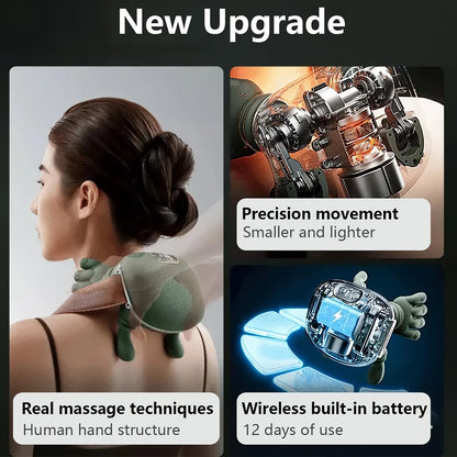 4D Bionic Wireless Neck & Shoulder Massager – Cervical Trapezius Kneading Shawl with Brushless Motor