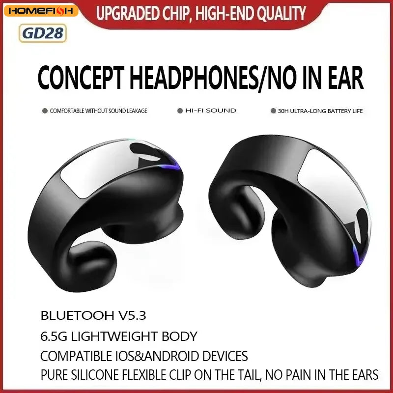 BT Wireless Earphone - Mini Clip-On Monaural Bone Conduction TWS Headset for Business & Everyday Use