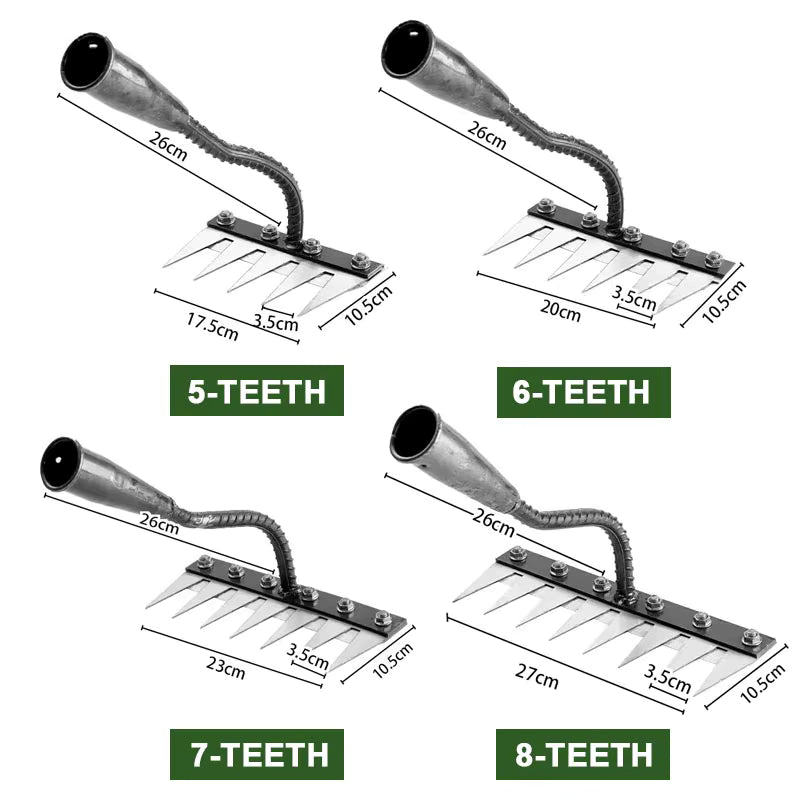 5/6/7/8 Teeth Carbon Steel Garden Hand Rake – Farm Weeding Scarifier, Agricultural Metal Harrow Tool