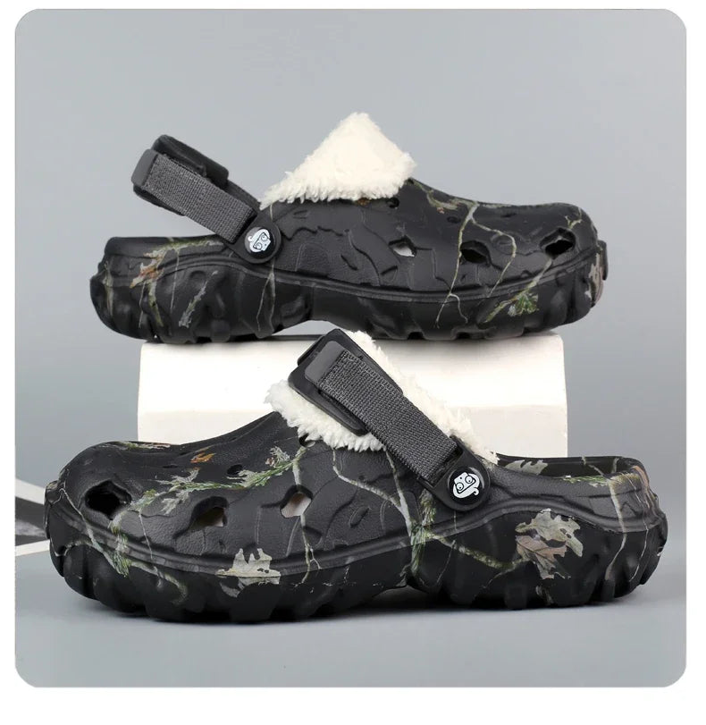 Winter Men’s Garden Clogs – Plush Fur Slippers & Fluffy Outdoor Slides for Couples
