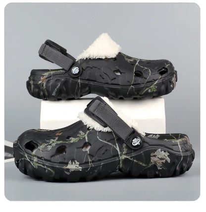 Winter Men’s Garden Clogs – Plush Fur Slippers & Fluffy Outdoor Slides for Couples