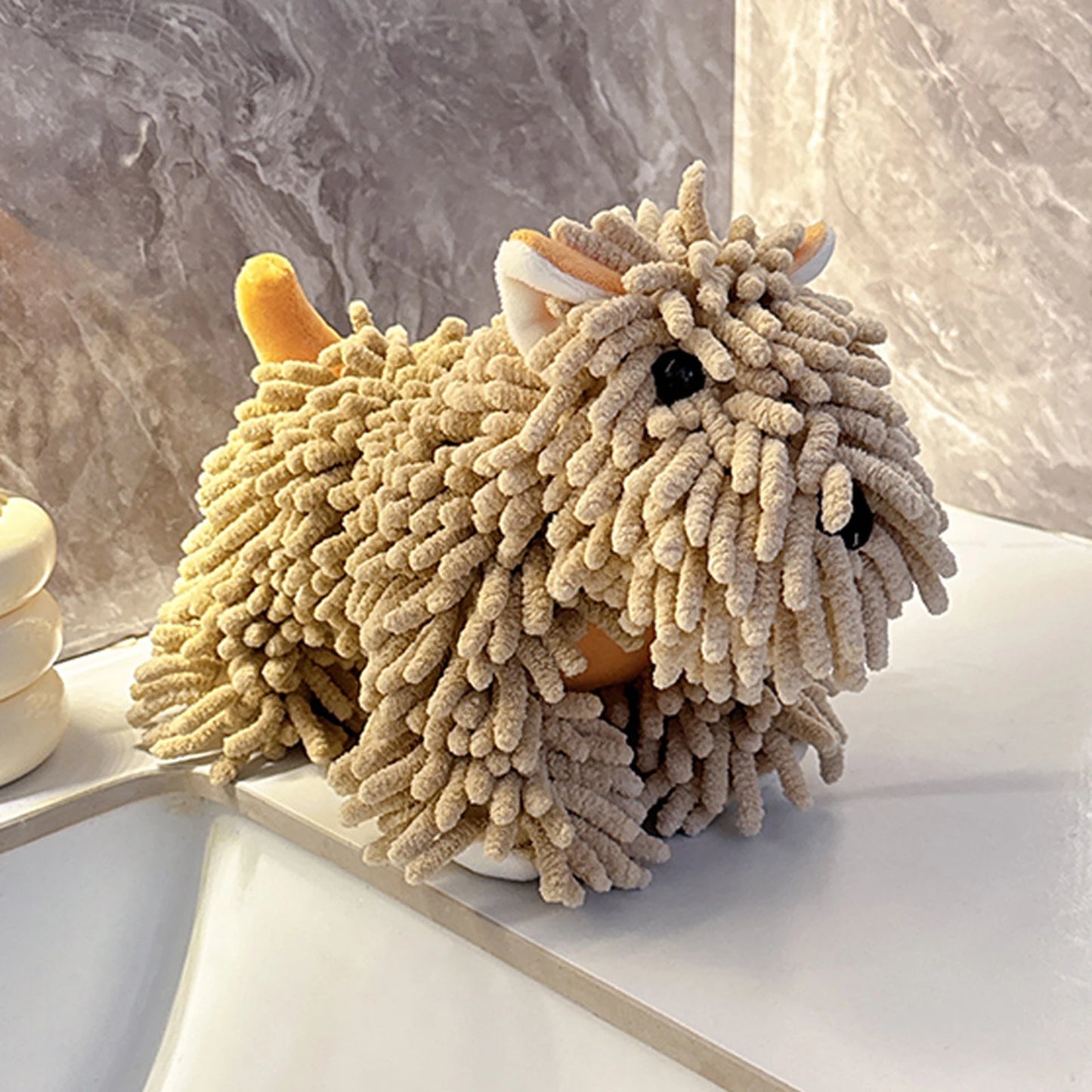 Cute Cartoon Dog Chenille Hanging Hand Towel – Soft, Absorbent Bathroom & Kitchen Drying Puff