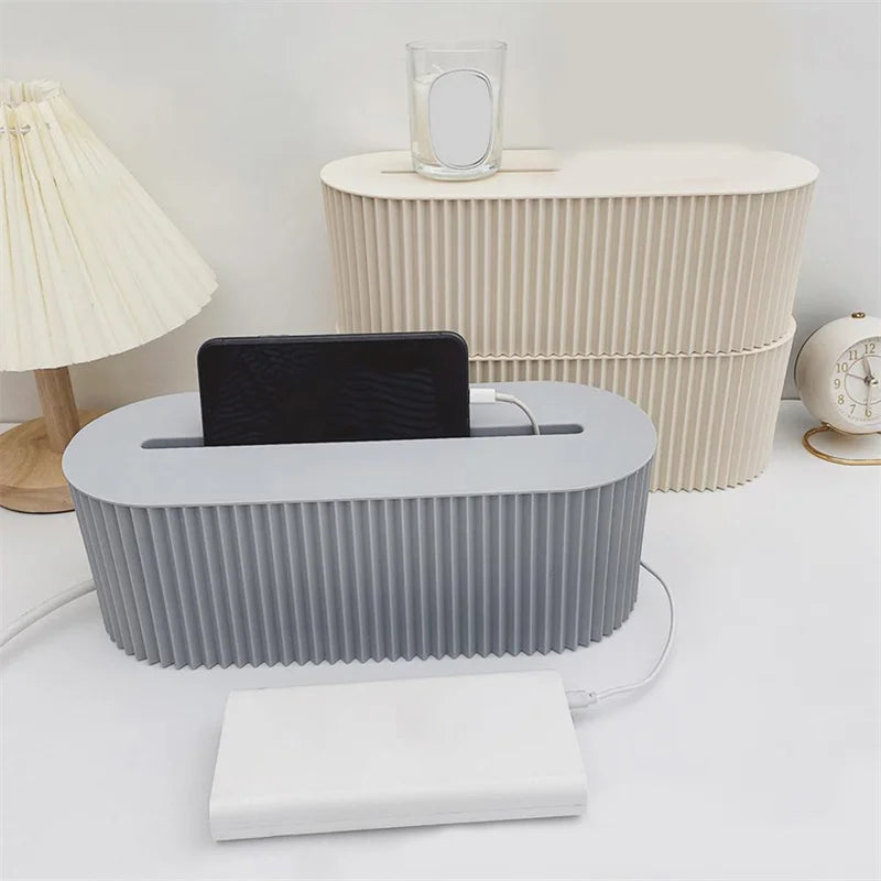 Nordic Cable Management Box – Plug Board Storage Case and Wire Organizer for Router, Socket, and Desktop Accessories