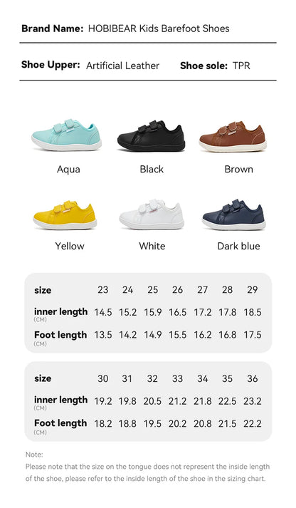 HOBIBEAR Kids Barefoot Shoes – Wide Toe Minimalist Lightweight Sneakers with Hook & Loop Artificial Leather for Boys and Girls