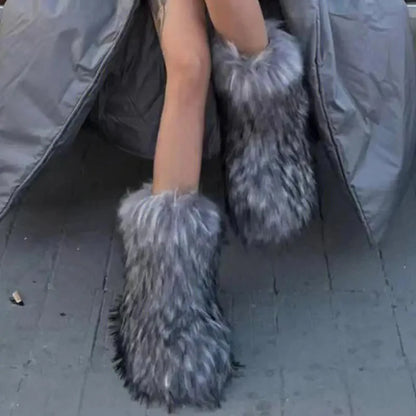 Women’s Faux Fur Winter Boots - Plush Warm Snow Shoes for Ladies with Luxury Furry Fashion Style
