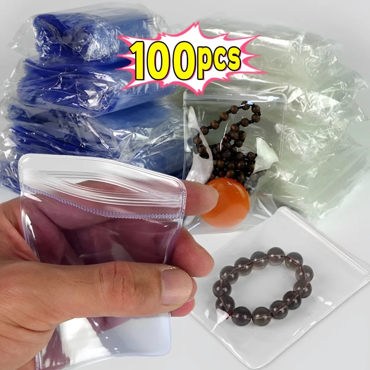 10/100pcs Thick PVC Jewelry Bags — Transparent Self-Sealing Pouches for Storage, Display & Anti-Oxidation Protection