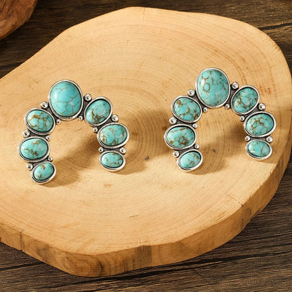 Vintage Tribal Gemstone Earrings - Women's Ethnic Style Rose Red Blue Fashion Jewelry Gift
