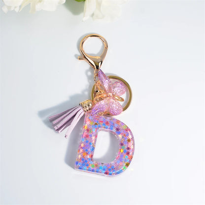 A-Z Sequin Initial Keychain - Dreamy Butterfly Tassel Pendant Bag & Purse Charm for Women