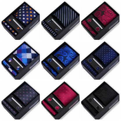Men’s Green Tie Gift Box Set - Premium Business Necktie with Hanky, Cufflinks & Tie Clip for Wedding Formal Wear