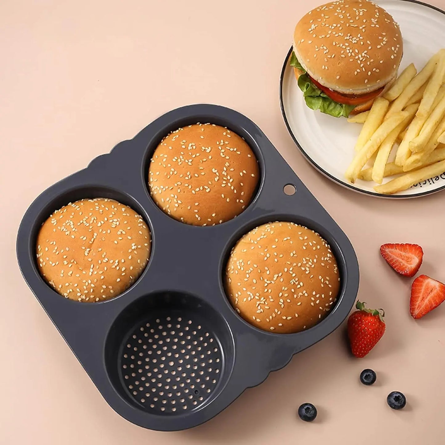 Non-Stick Silicone Hamburger Bun Mold - Food Grade Bread Loaf, Baguette and French Bread Baking Tray for Sandwiches