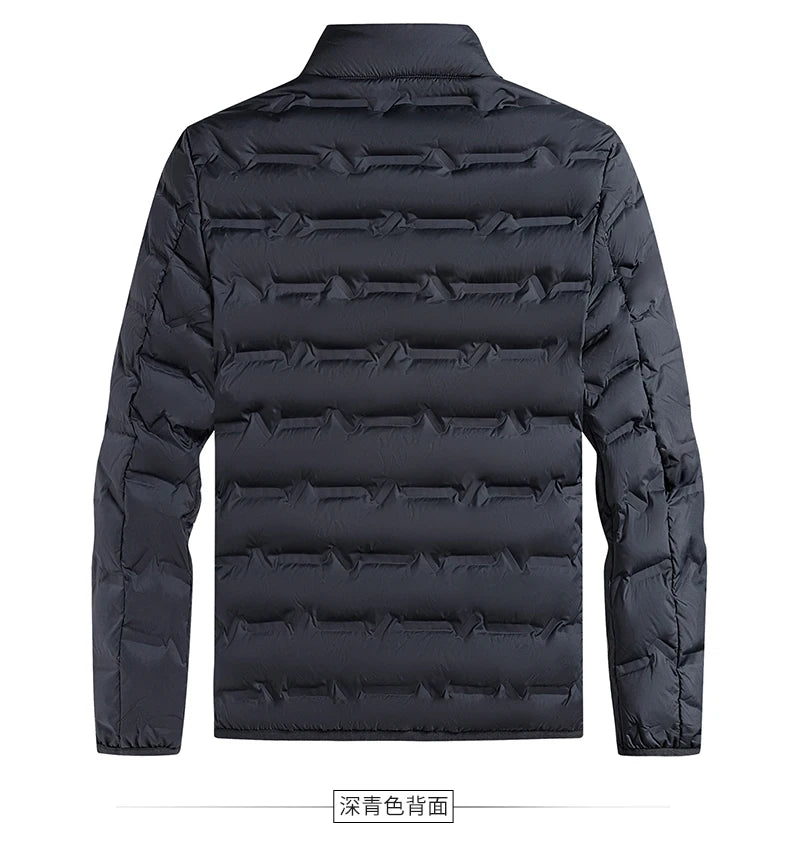 Graphene Self-Heating Down Jacket for Men – Solid Windproof, Pleated Stand Collar, Warm Winter Outerwear