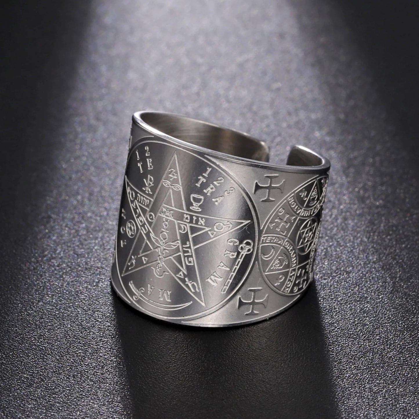 Witchcraft Pentagram Tetragrammaton Ring - Stainless Steel Pentacle Protection Amulet Ring for Men