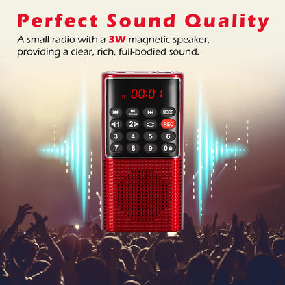Mini Portable Pocket FM Radio – Handheld MP3 Walkman with Recorder & Rechargeable Battery