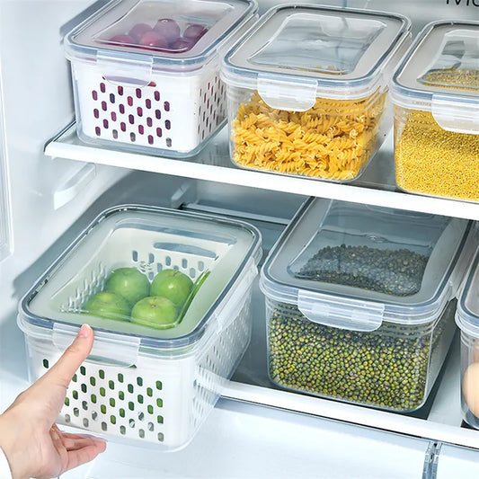 Refrigerator Storage Box – Fridge Organizer for Fresh Vegetables and Fruits, Drain Basket Storage Containers for Kitchen